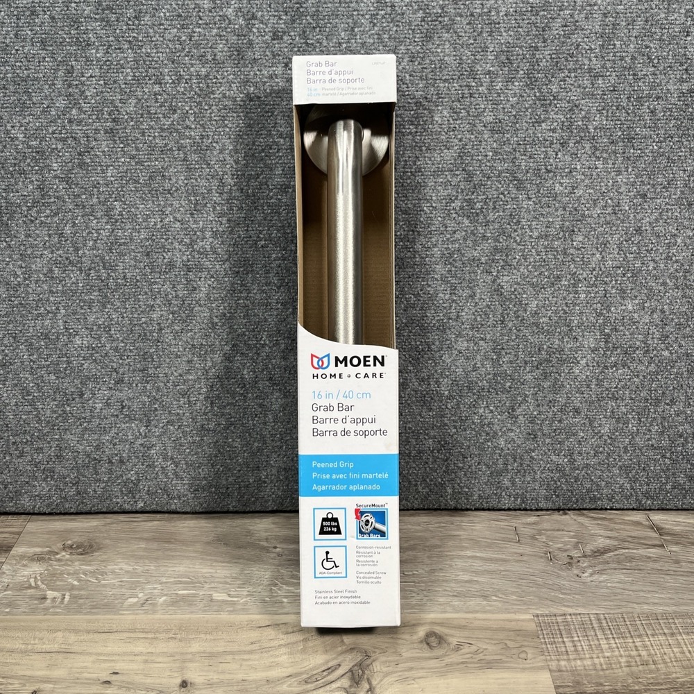 (1) NEW Moen Home Care 16" Grab Bar Peened ADA - STAINLESS STEEL‎ - LR8716P (ob)